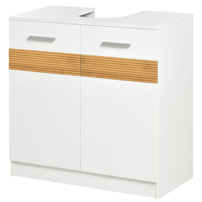 Under Sink Bathroom Cabinet Floor Standing Wooden Unit with 2 Doors and Interior Shelf Modern Style 60x30x60.5 cm White