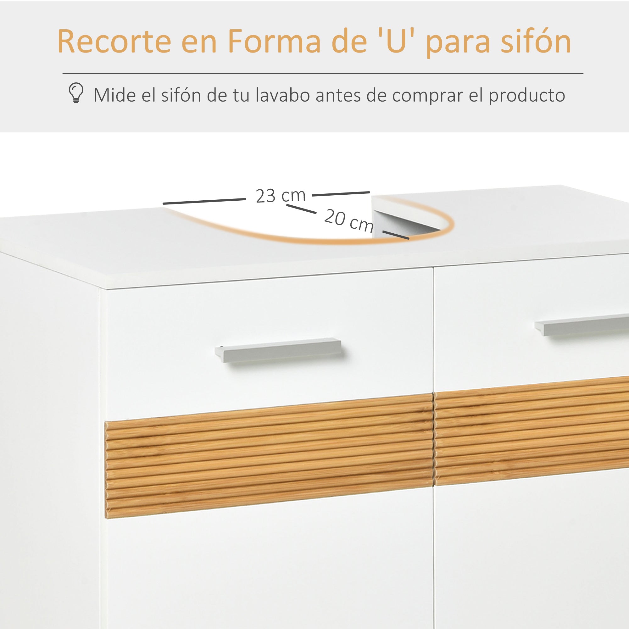 Under Sink Bathroom Cabinet Floor Standing Wooden Unit with 2 Doors and Interior Shelf Modern Style 60x30x60.5 cm White