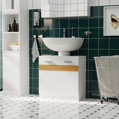 Under Sink Bathroom Cabinet Floor Standing Wooden Unit with 2 Doors and Interior Shelf Modern Style 60x30x60.5 cm White
