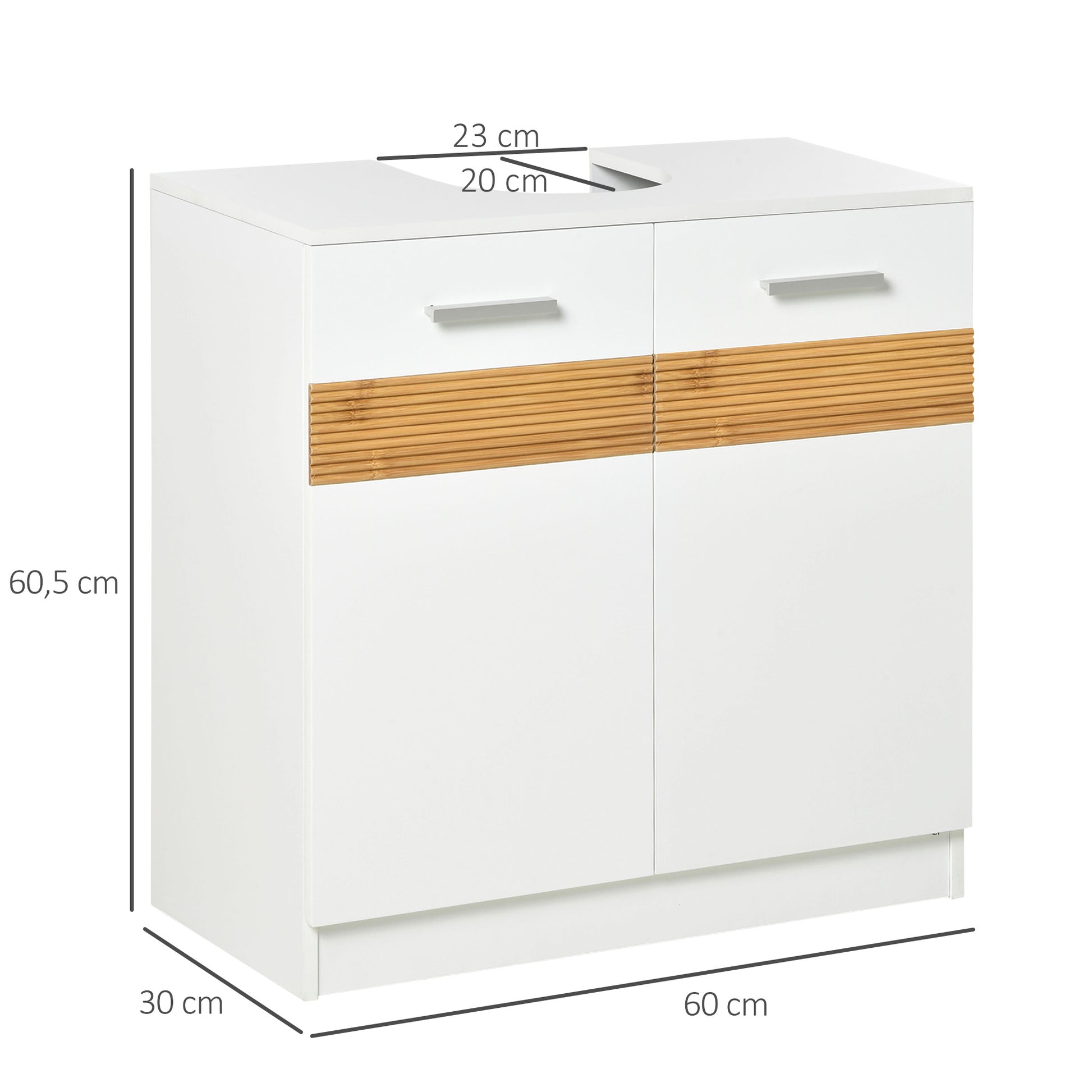 Under Sink Bathroom Cabinet Floor Standing Wooden Unit with 2 Doors and Interior Shelf Modern Style 60x30x60.5 cm White