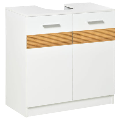 Under Sink Bathroom Cabinet Floor Standing Wooden Unit with 2 Doors and Interior Shelf Modern Style 60x30x60.5 cm White