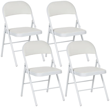 4-Piece Folding Chairs, Portable Office Chair with Cushion, Faux Leather, Steel Legs, Foldable Chair for Office Reception Waiting Room, White