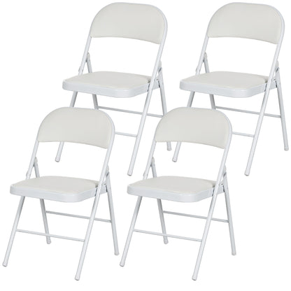 4-Piece Folding Chairs, Portable Office Chair with Cushion, Faux Leather, Steel Legs, Foldable Chair for Office Reception Waiting Room, White