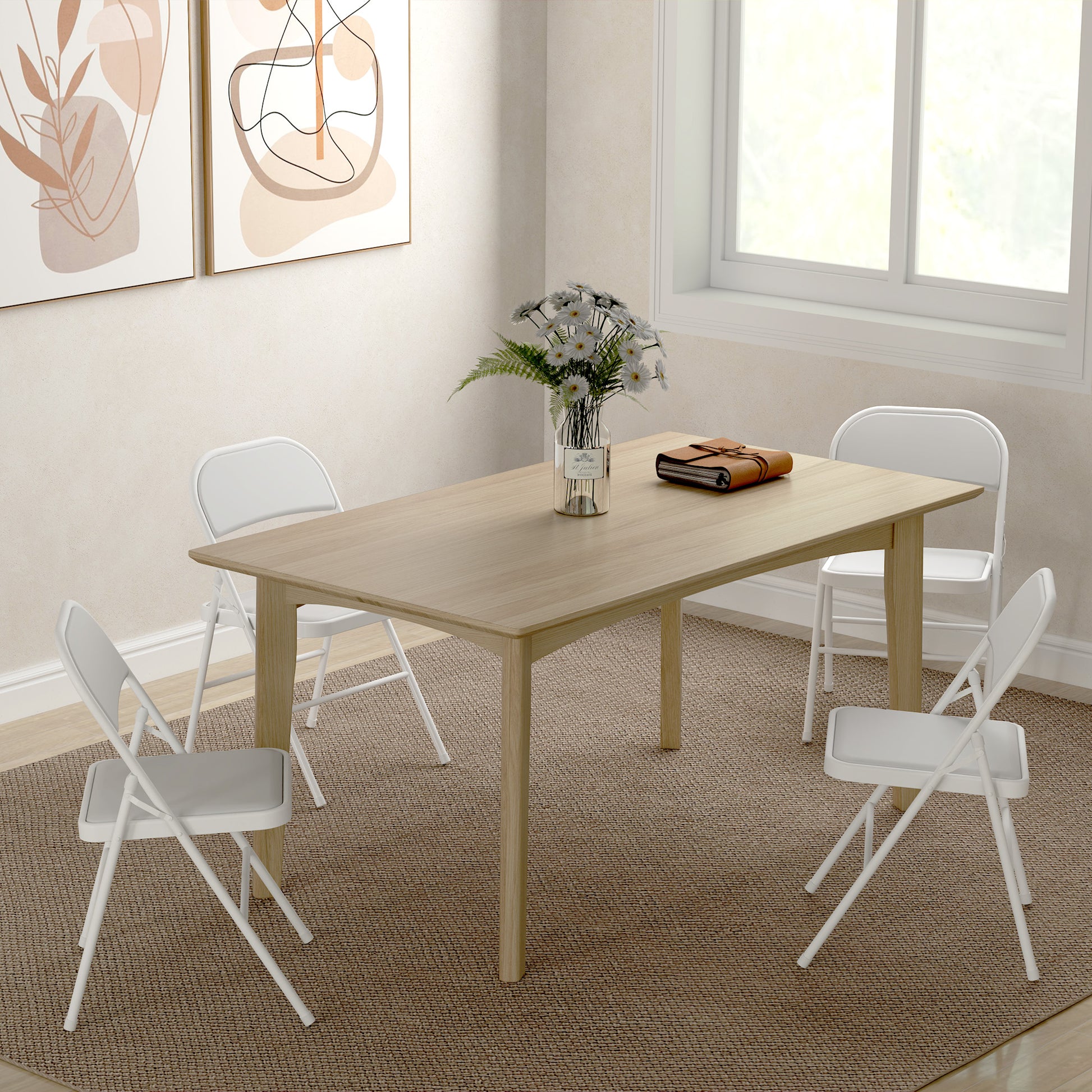 4-Piece Folding Chairs, Portable Office Chair with Cushion, Faux Leather, Steel Legs, Foldable Chair for Office Reception Waiting Room, White