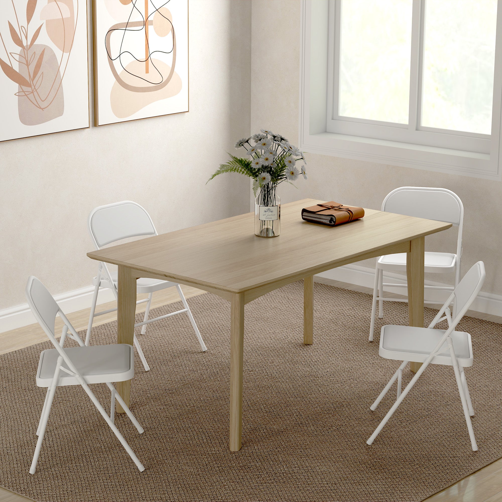 4-Piece Folding Chairs, Portable Office Chair with Cushion, Faux Leather, Steel Legs, Foldable Chair for Office Reception Waiting Room, White