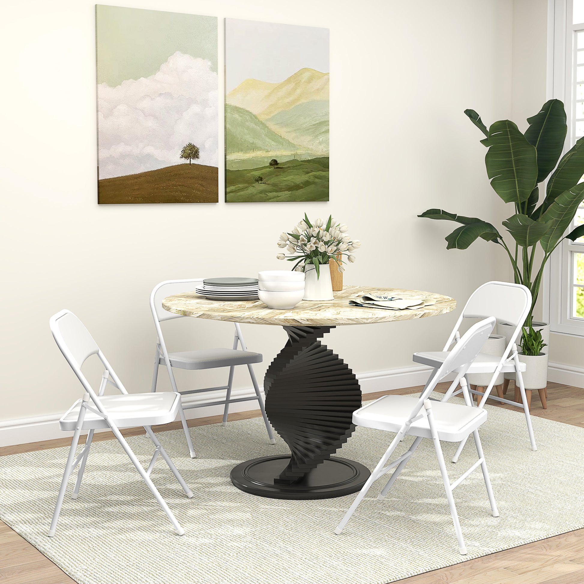 4-Piece Folding Chairs, Portable Office Chair with Cushion, Faux Leather, Steel Legs, Foldable Chair for Office Reception Waiting Room, White