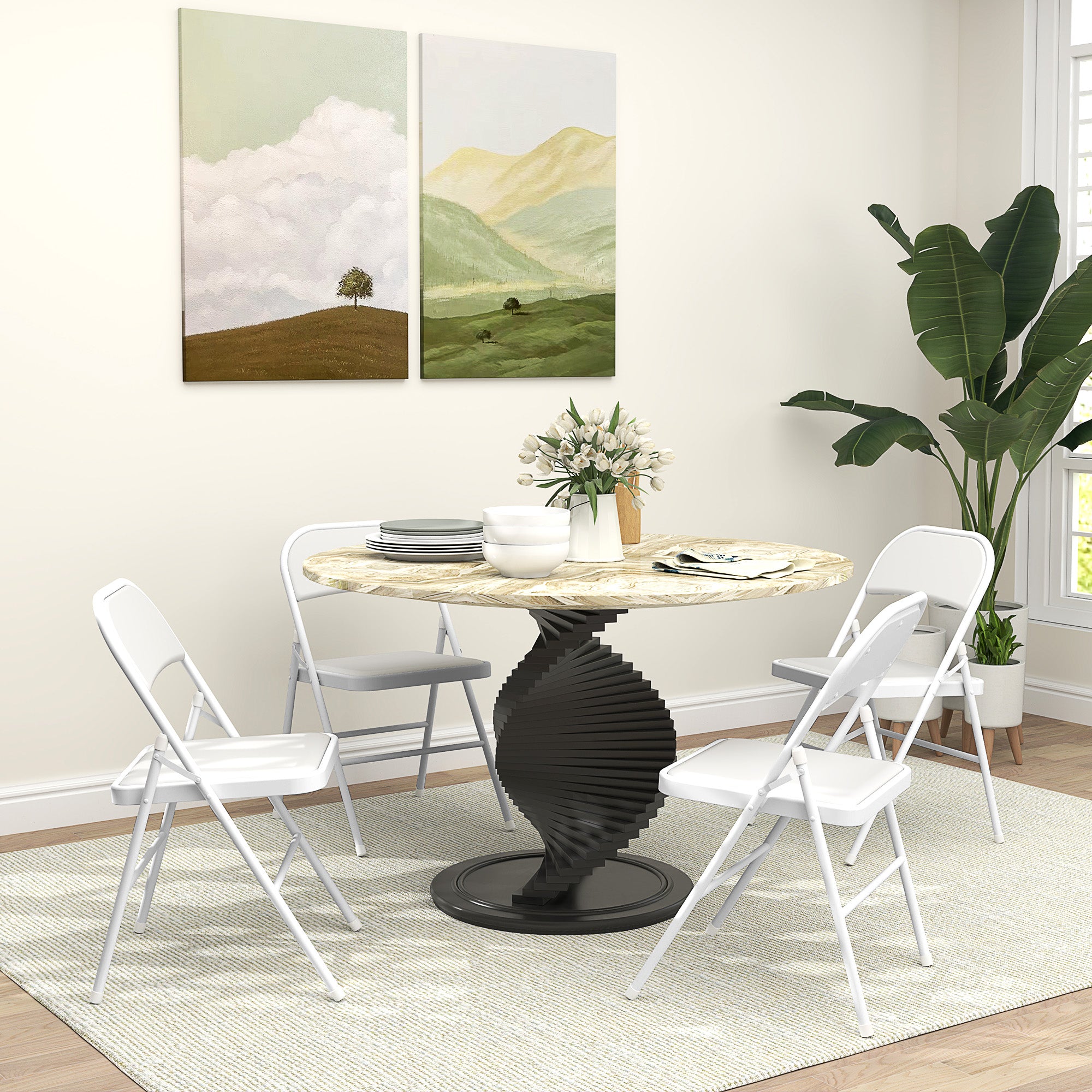 4-Piece Folding Chairs, Portable Office Chair with Cushion, Faux Leather, Steel Legs, Foldable Chair for Office Reception Waiting Room, White