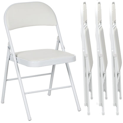 4-Piece Folding Chairs, Portable Office Chair with Cushion, Faux Leather, Steel Legs, Foldable Chair for Office Reception Waiting Room, White