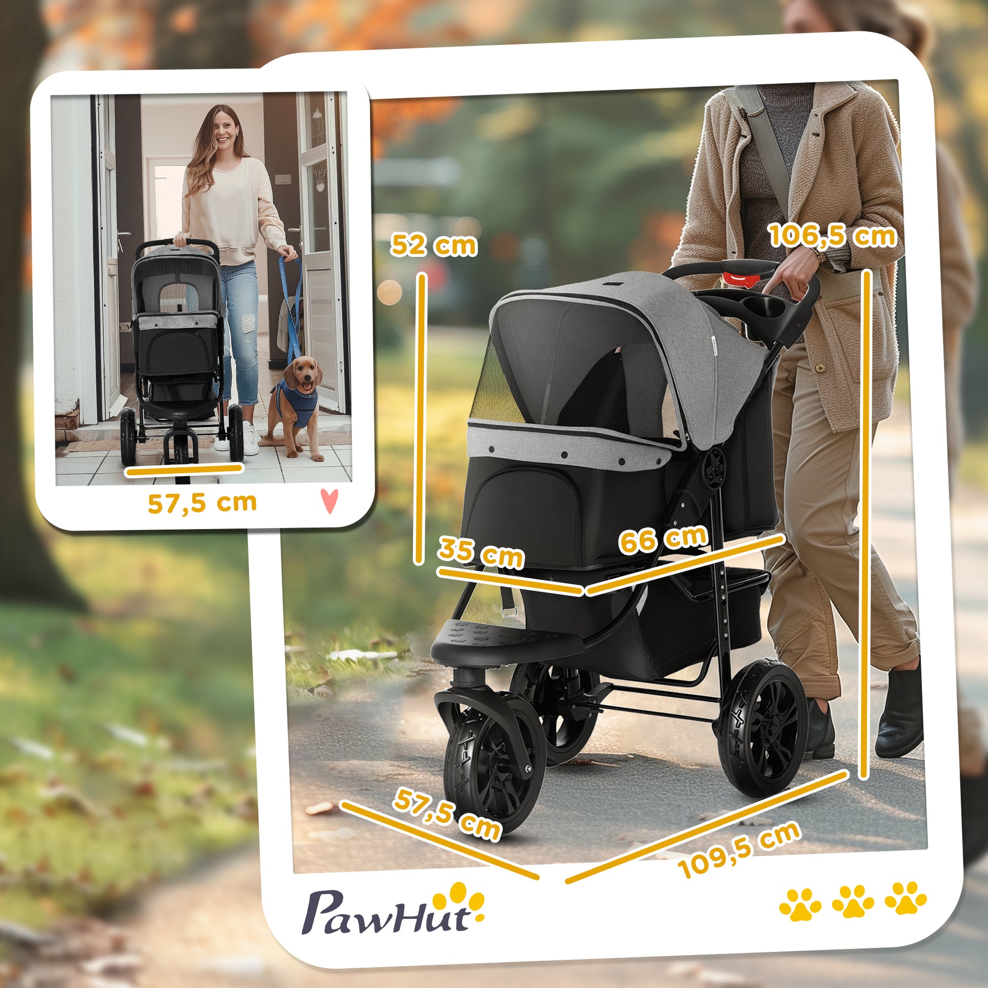 Folding Pet Stroller Dog Buggy for Dogs & Cats up to 10 kg Cat Buggy with Mesh Windows Cup Holder Storage Basket Cat Stroller Buggy Grey