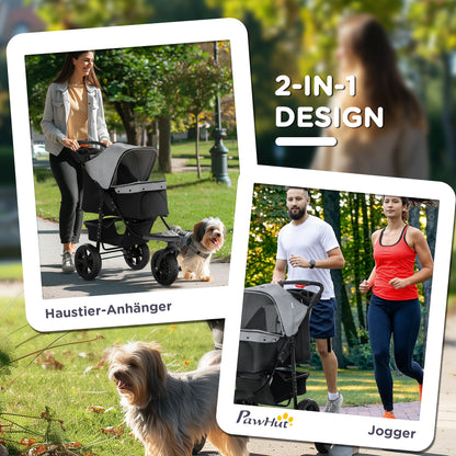 Folding Pet Stroller Dog Buggy for Dogs & Cats up to 10 kg Cat Buggy with Mesh Windows Cup Holder Storage Basket Cat Stroller Buggy Grey