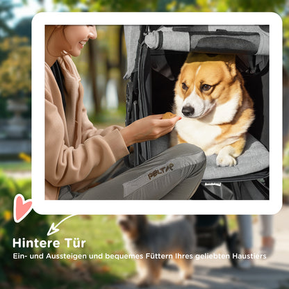 Folding Pet Stroller Dog Buggy for Dogs & Cats up to 10 kg Cat Buggy with Mesh Windows Cup Holder Storage Basket Cat Stroller Buggy Grey