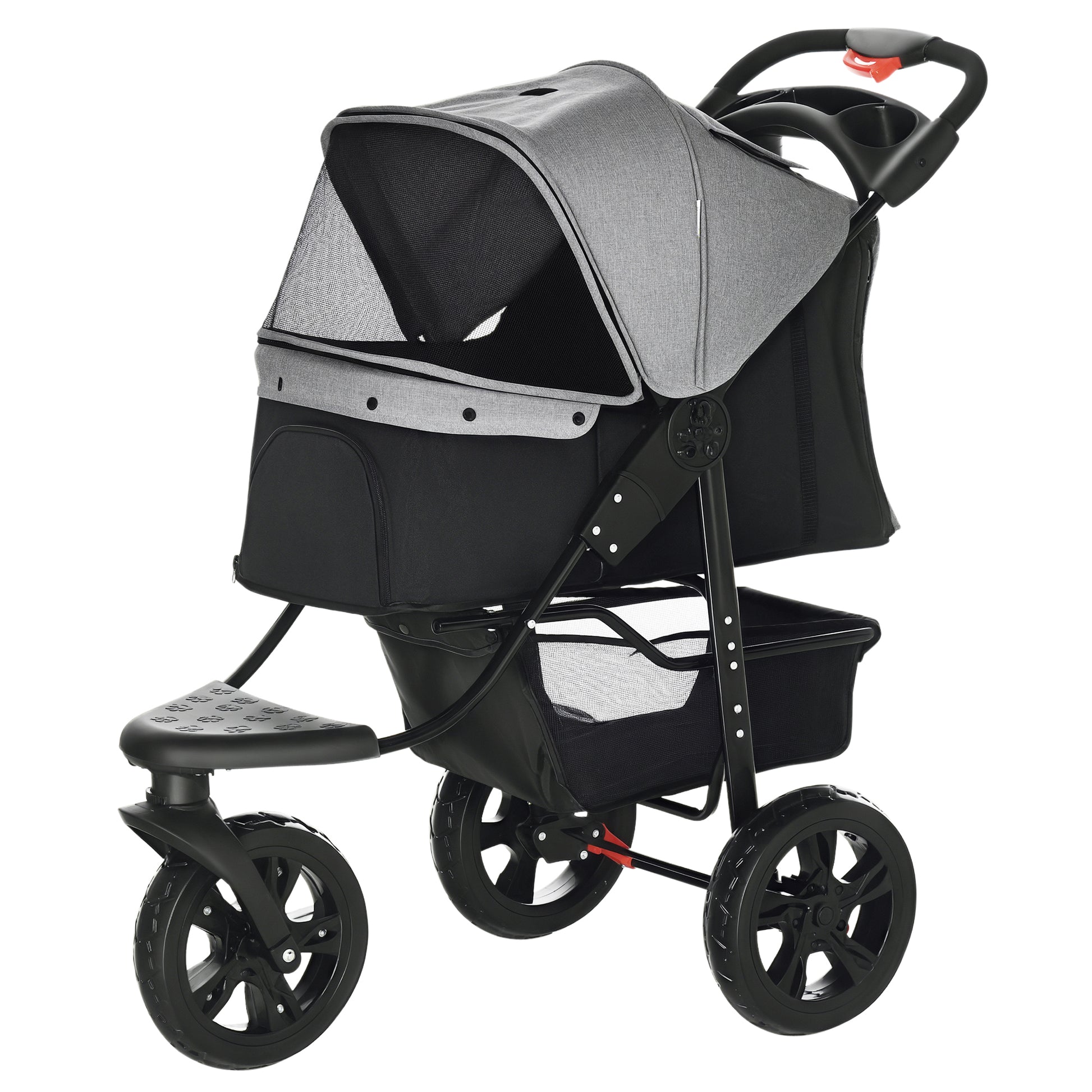 Folding Pet Stroller Dog Buggy for Dogs & Cats up to 10 kg Cat Buggy with Mesh Windows Cup Holder Storage Basket Cat Stroller Buggy Grey