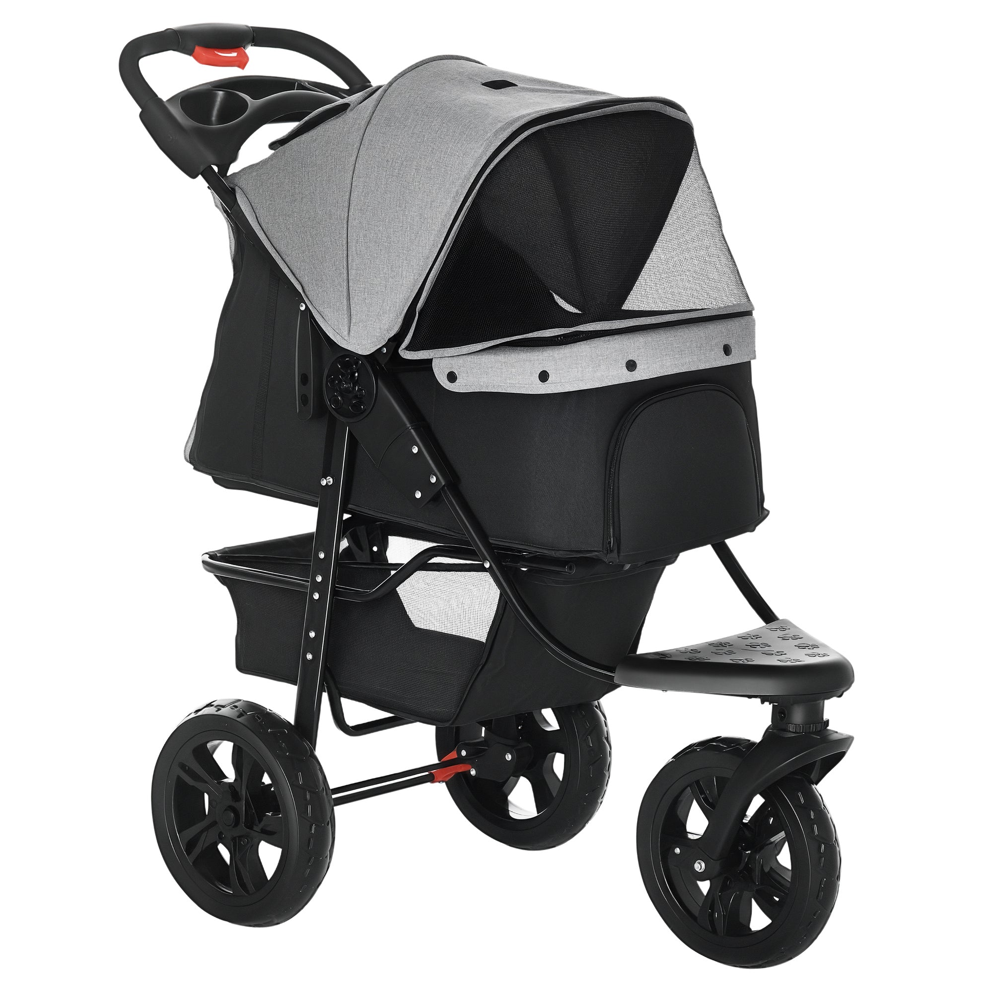 Folding Pet Stroller Dog Buggy for Dogs & Cats up to 10 kg Cat Buggy with Mesh Windows Cup Holder Storage Basket Cat Stroller Buggy Grey
