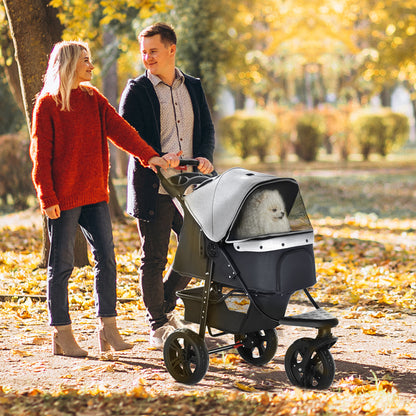 Folding Pet Stroller Dog Buggy for Dogs & Cats up to 10 kg Cat Buggy with Mesh Windows Cup Holder Storage Basket Cat Stroller Buggy Grey