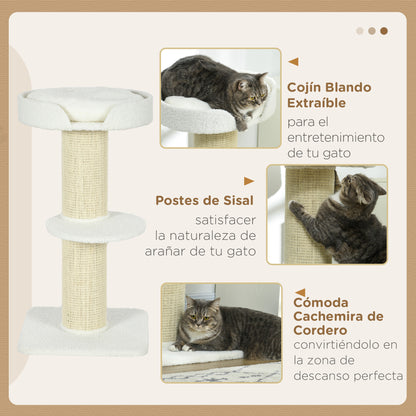 Cat Scratching Tree Height 91 cm Cat Tree 3-Level Cat Tower with Nest Platform and Sisal Post 45x45x91 cm Cream