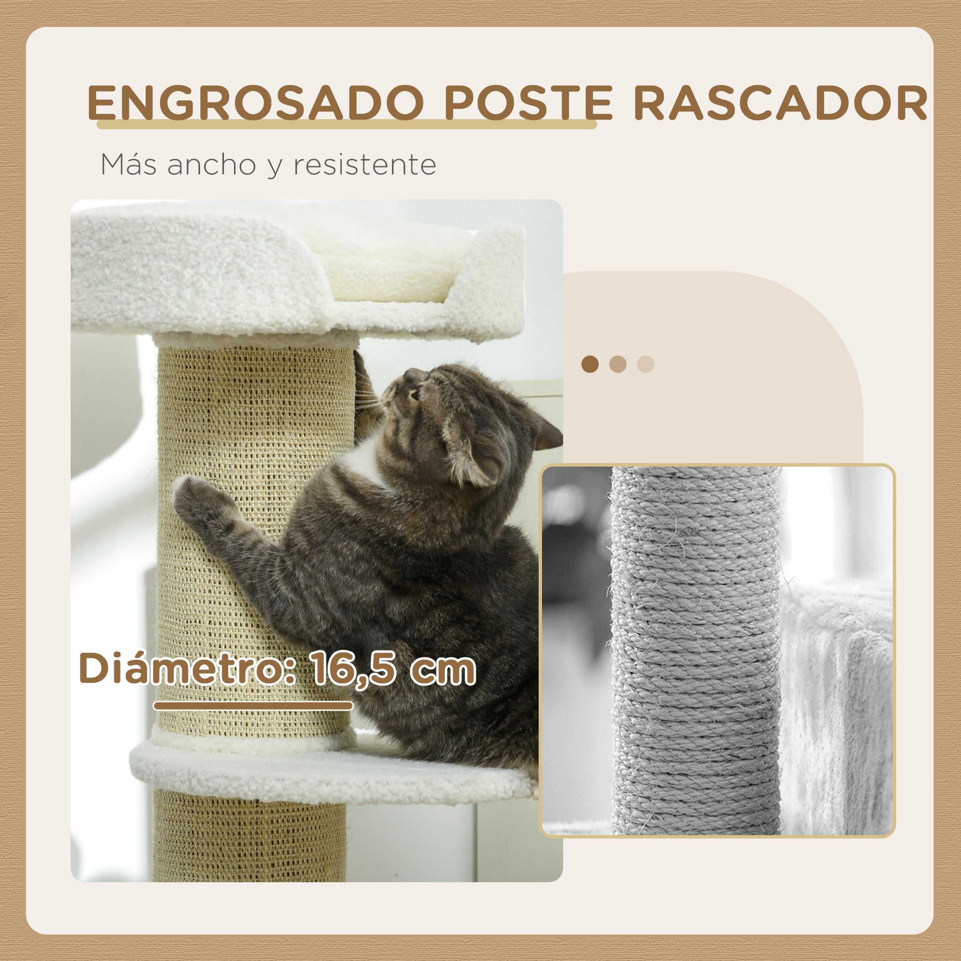 Cat Scratching Tree Height 91 cm Cat Tree 3-Level Cat Tower with Nest Platform and Sisal Post 45x45x91 cm Cream