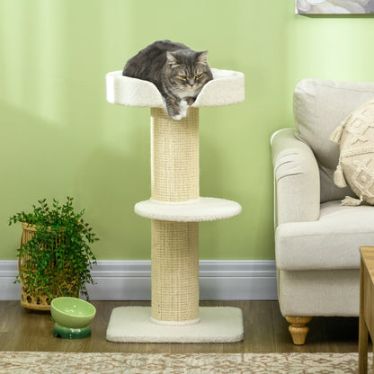 Cat Scratching Tree Height 91 cm Cat Tree 3-Level Cat Tower with Nest Platform and Sisal Post 45x45x91 cm Cream