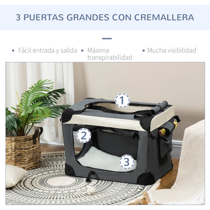 Foldable Dog Carrier 60x41x41 cm Pet Carrier with Windows Soft Cushion and 2 Shoulder Straps Transport Bag for Mini Dogs Cats Gray