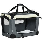 Foldable Dog Carrier 60x41x41 cm Pet Carrier with Windows Soft Cushion and 2 Shoulder Straps Transport Bag for Mini Dogs Cats Gray
