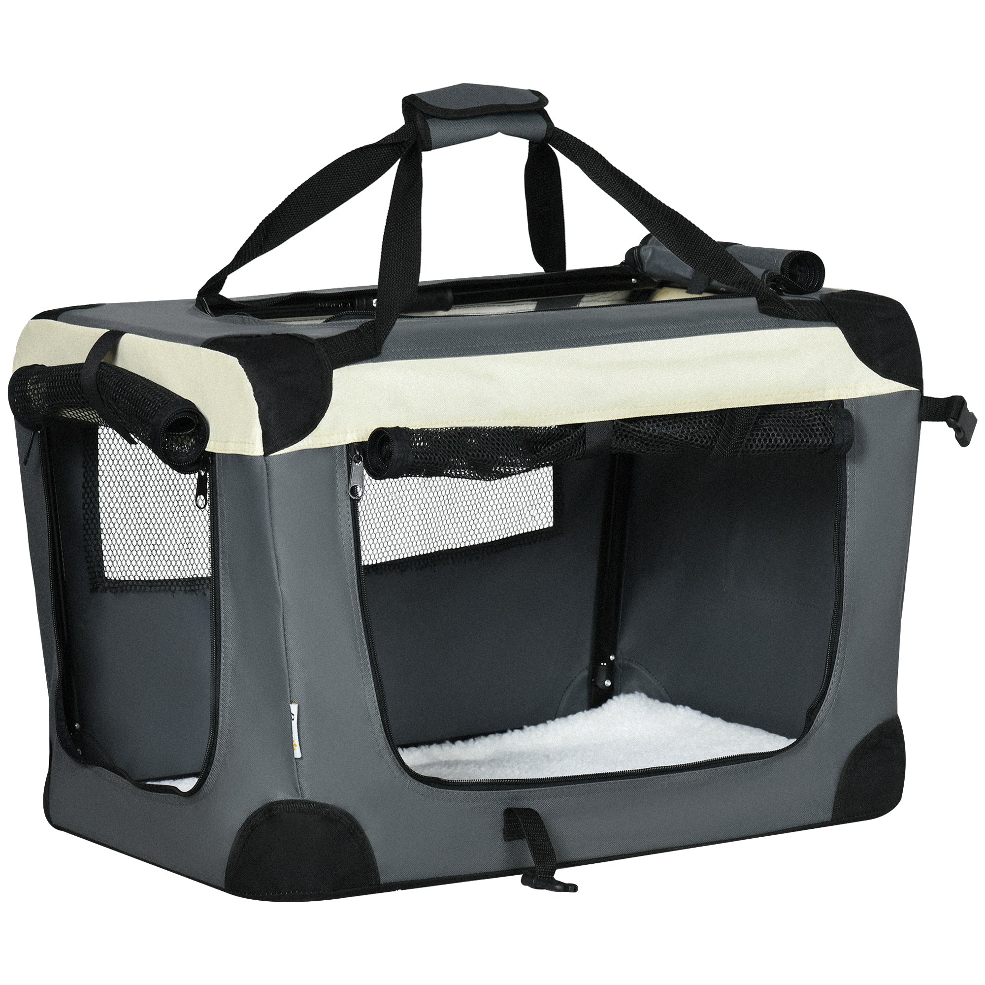 Foldable Dog Carrier 60x41x41 cm Pet Carrier with Windows Soft Cushion and 2 Shoulder Straps Transport Bag for Mini Dogs Cats Gray