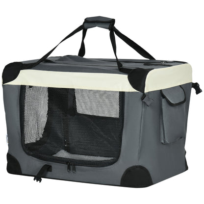 Foldable Dog Carrier 60x41x41 cm Pet Carrier with Windows Soft Cushion and 2 Shoulder Straps Transport Bag for Mini Dogs Cats Gray