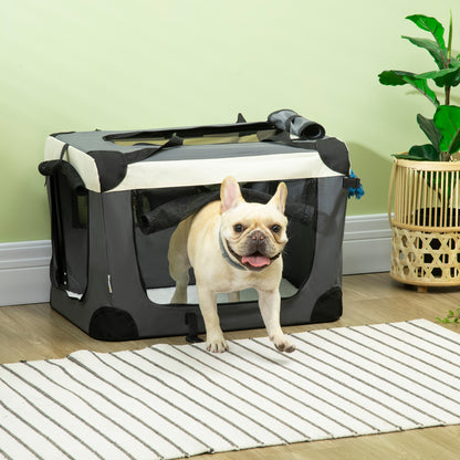 Foldable Dog Carrier 60x41x41 cm Pet Carrier with Windows Soft Cushion and 2 Shoulder Straps Transport Bag for Mini Dogs Cats Gray