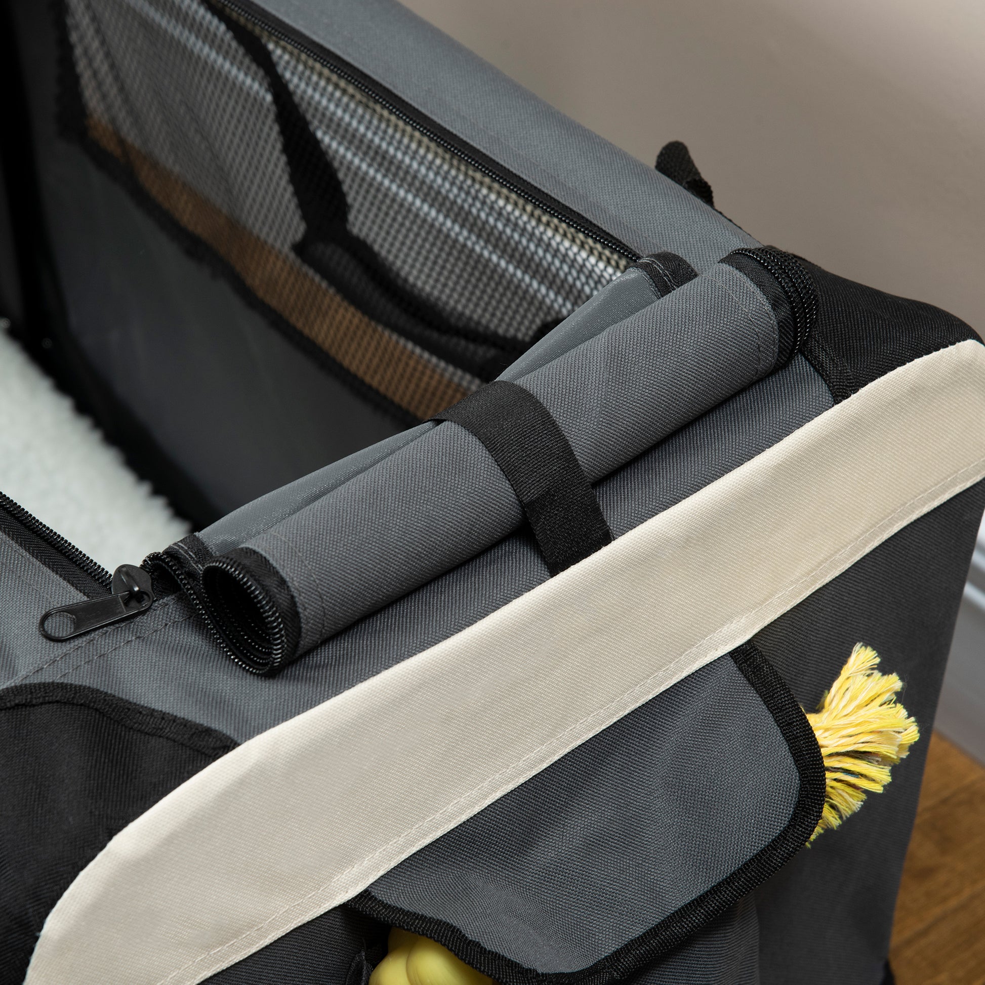 Foldable Dog Carrier 60x41x41 cm Pet Carrier with Windows Soft Cushion and 2 Shoulder Straps Transport Bag for Mini Dogs Cats Gray
