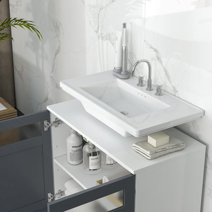 Under Sink Cabinet Bathroom Vanity Unit with 2 Tempered Glass Doors and Adjustable Shelf 69x35x59 cm White and Grey