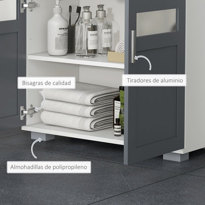 Under Sink Cabinet Bathroom Vanity Unit with 2 Tempered Glass Doors and Adjustable Shelf 69x35x59 cm White and Grey