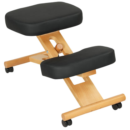 Ergonomic Adjustable Height Kneeling Chair, Postural Ergonomic Office and Home Chair, Ergonomic Wooden Kneeling Stool with Wheels, Black