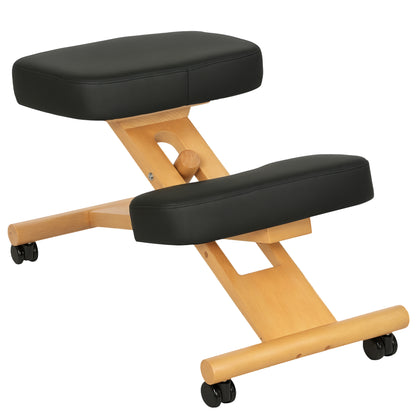 Ergonomic Adjustable Height Kneeling Chair, Postural Ergonomic Office and Home Chair, Ergonomic Wooden Kneeling Stool with Wheels, Black