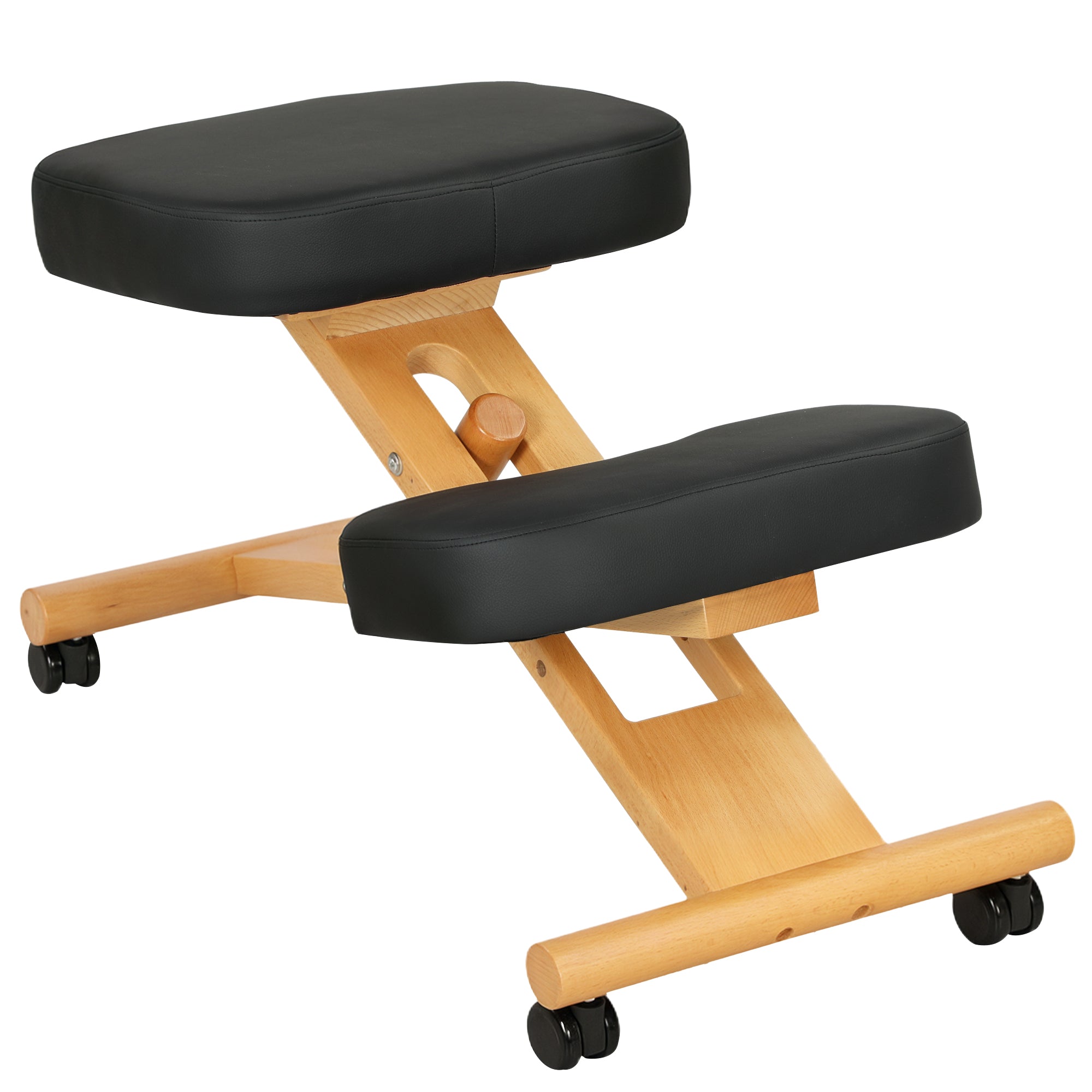 Ergonomic Adjustable Height Kneeling Chair, Postural Ergonomic Office and Home Chair, Ergonomic Wooden Kneeling Stool with Wheels, Black