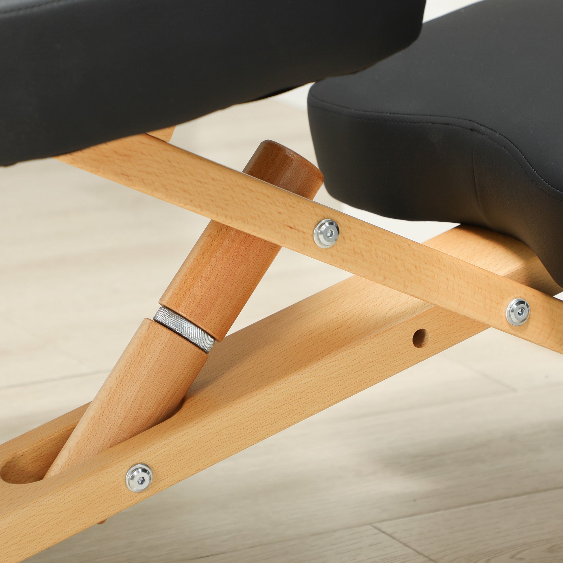 Ergonomic Adjustable Height Kneeling Chair, Postural Ergonomic Office and Home Chair, Ergonomic Wooden Kneeling Stool with Wheels, Black
