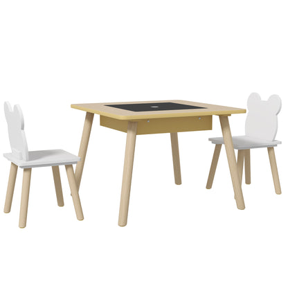 Kids' Table with 2 Chairs — Children's Seating Set with Storage, Flip & Removable Tabletop, Bear-Back Chairs, Natural Wood (Ages 3–6)