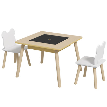Kids' Table with 2 Chairs — Children's Seating Set with Storage, Flip & Removable Tabletop, Bear-Back Chairs, Natural Wood (Ages 3–6)