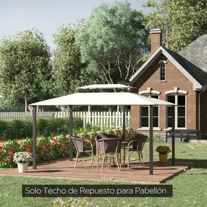 4x3m Replacement Roof for Garden Gazebo with 2 Levels Breathable with 8 Drainage Holes Replacement Top Cover for Outdoor Beige Gazebo Pavilion