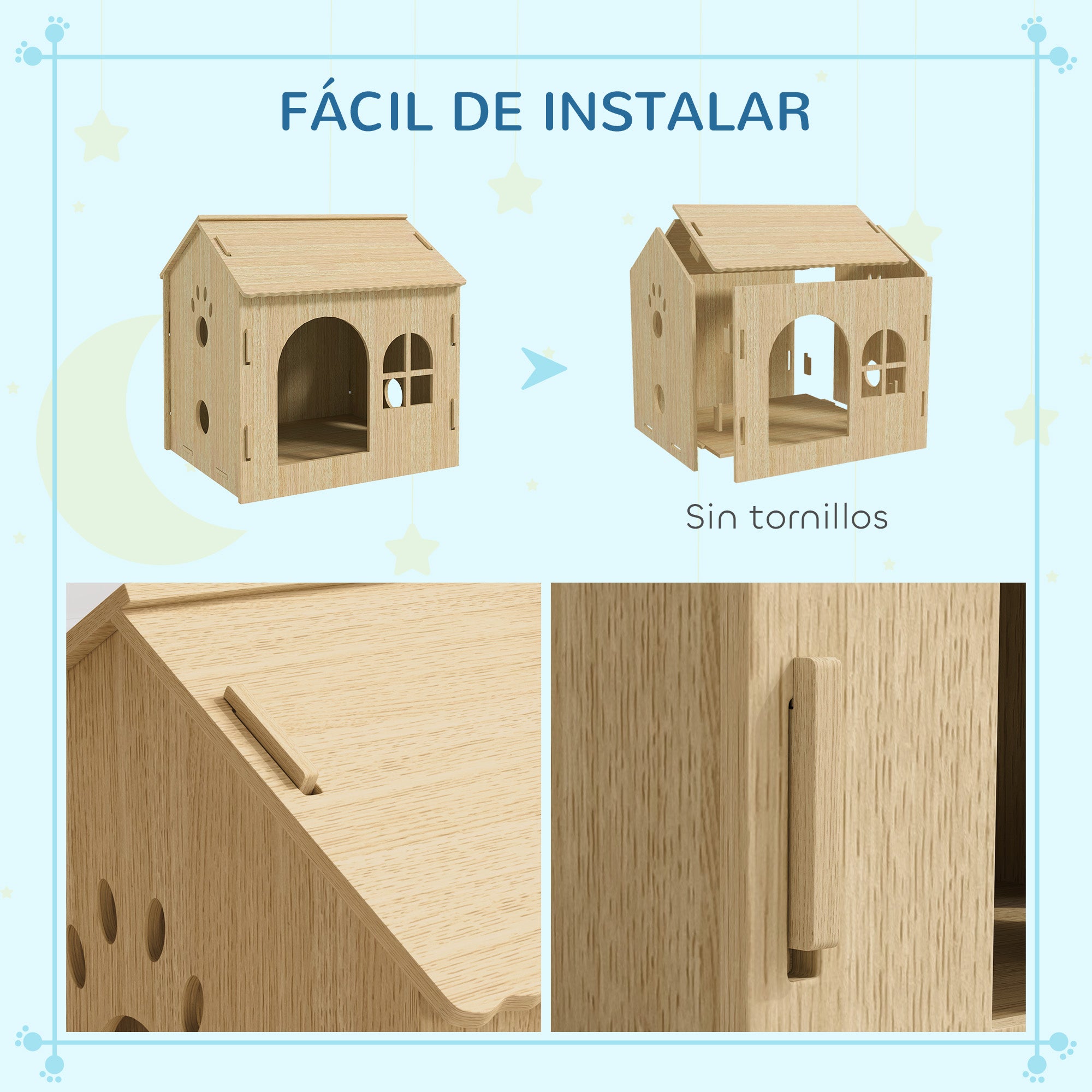 Pet House Indoor Pet House for Dogs with Window Hollow Claw Design for Dogs and Cats 49.5x41x51 cm Oak