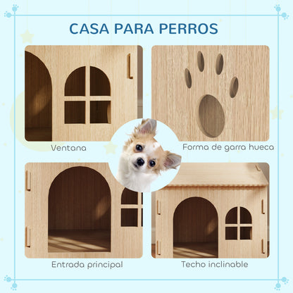 Pet House Indoor Pet House for Dogs with Window Hollow Claw Design for Dogs and Cats 49.5x41x51 cm Oak