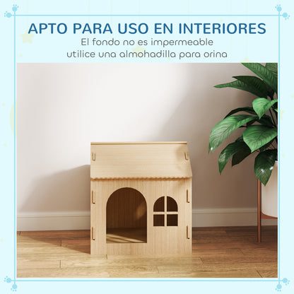 Pet House Indoor Pet House for Dogs with Window Hollow Claw Design for Dogs and Cats 49.5x41x51 cm Oak