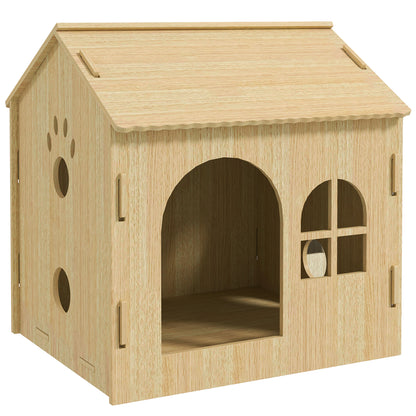Pet House Indoor Pet House for Dogs with Window Hollow Claw Design for Dogs and Cats 49.5x41x51 cm Oak