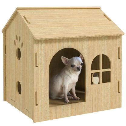 Pet House Indoor Pet House for Dogs with Window Hollow Claw Design for Dogs and Cats 49.5x41x51 cm Oak