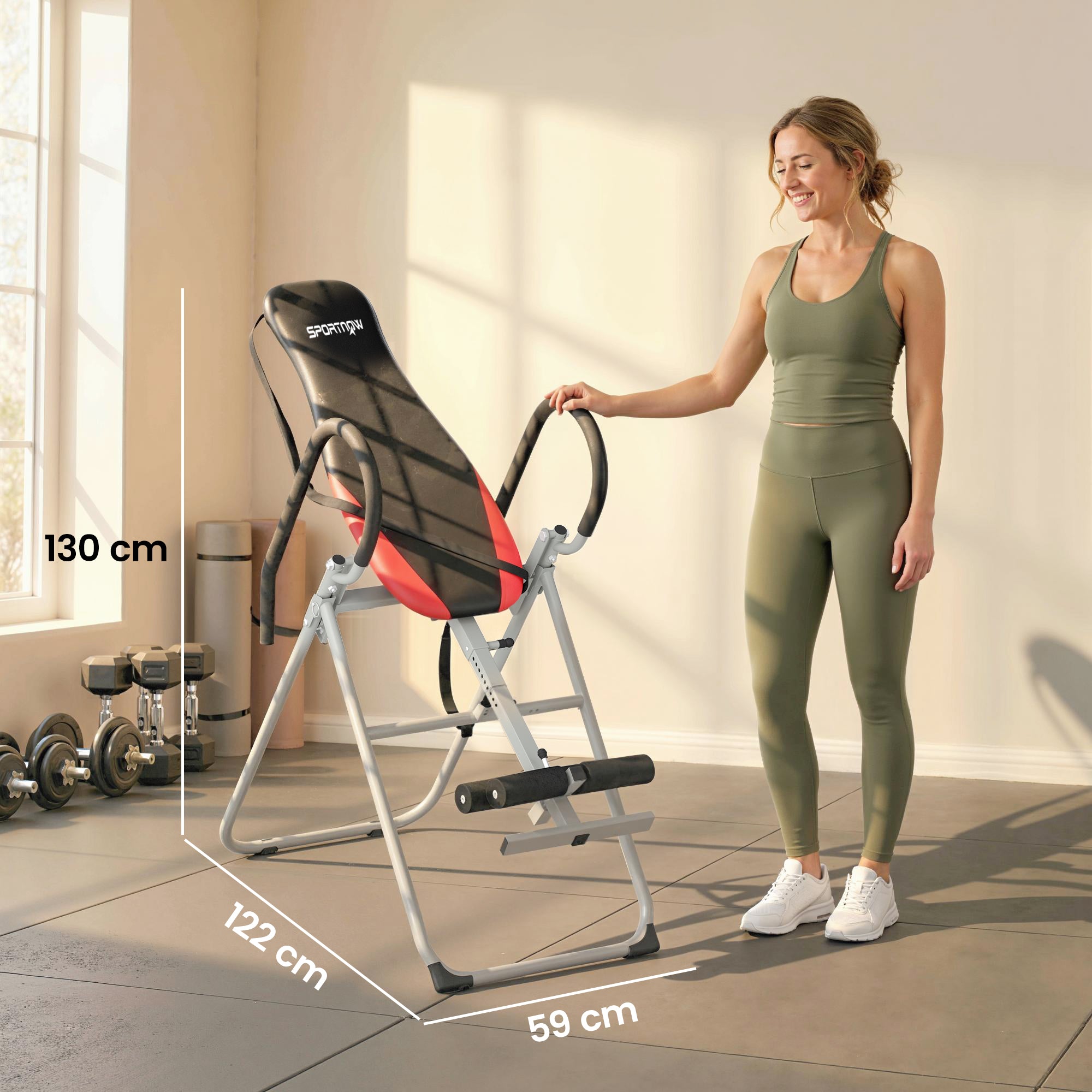SPORTNOW Foldable Steel Inversion Table, 0–90° Adjustable, Adjustable Ankle Lock, Safety Strap, Non-Slip Feet, 265 lb (120 kg) Capacity