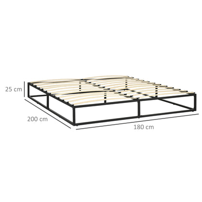 Steel Bed Frame 25 cm Height Bed Structure for 180x200 cm Mattress Wooden Slatted Bed Base for 1-2 People Modern Style Black