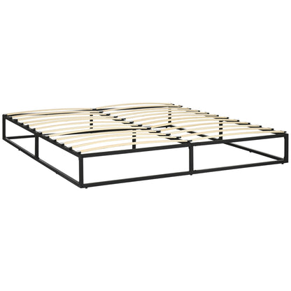 Steel Bed Frame 25 cm Height Bed Structure for 180x200 cm Mattress Wooden Slatted Bed Base for 1-2 People Modern Style Black