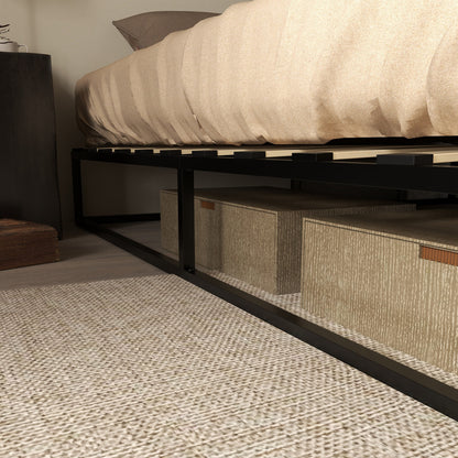 Steel Bed Frame 25 cm Height Bed Structure for 180x200 cm Mattress Wooden Slatted Bed Base for 1-2 People Modern Style Black