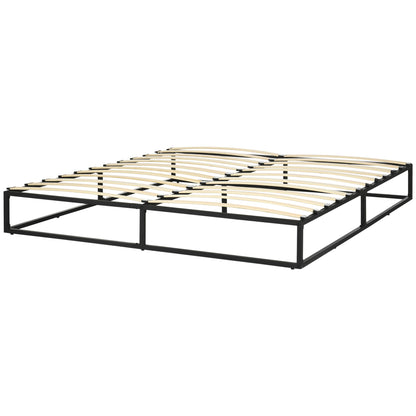 Steel Bed Frame 25 cm Height Bed Structure for 180x200 cm Mattress Wooden Slatted Bed Base for 1-2 People Modern Style Black