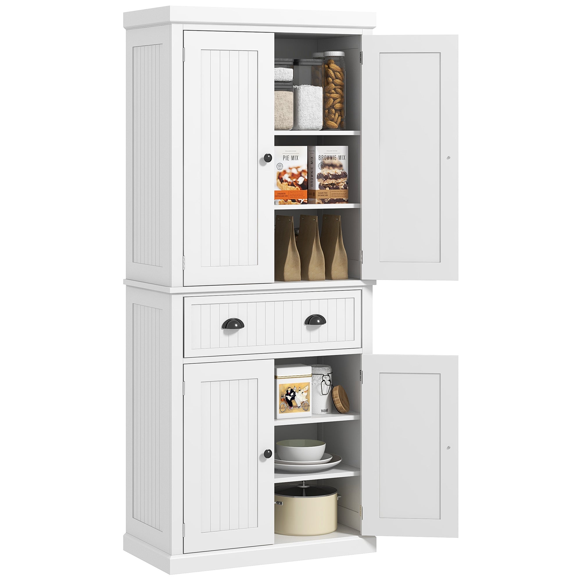 Kitchen Cabinet Buffet Modern Style Cupboard with Doors, Adjustable Shelves, and Drawer, Storage Unit for Dining Room, Living Room, 76.2 x 40.2 x 183 cm, White