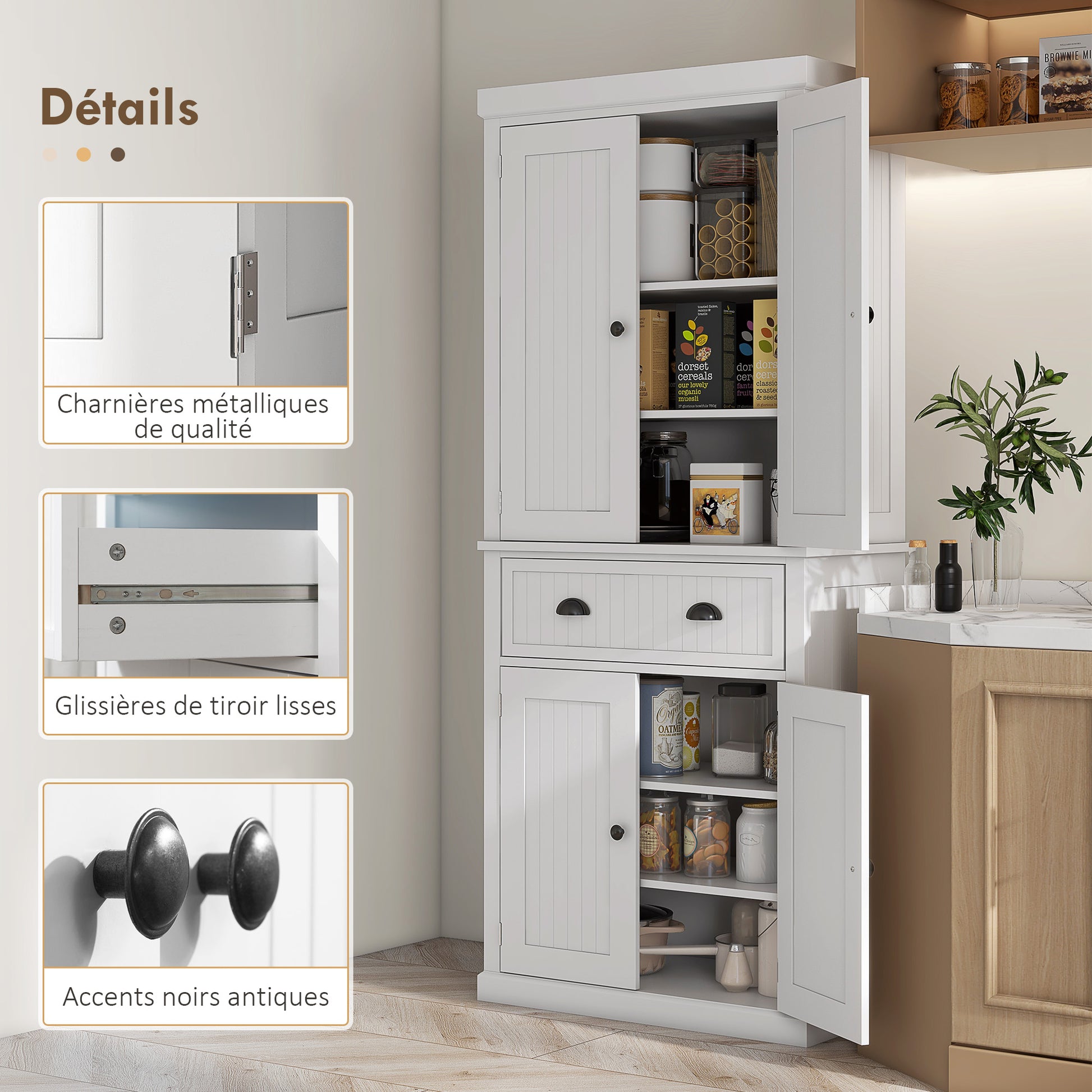 Kitchen Cabinet Buffet Modern Style Cupboard with Doors, Adjustable Shelves, and Drawer, Storage Unit for Dining Room, Living Room, 76.2 x 40.2 x 183 cm, White