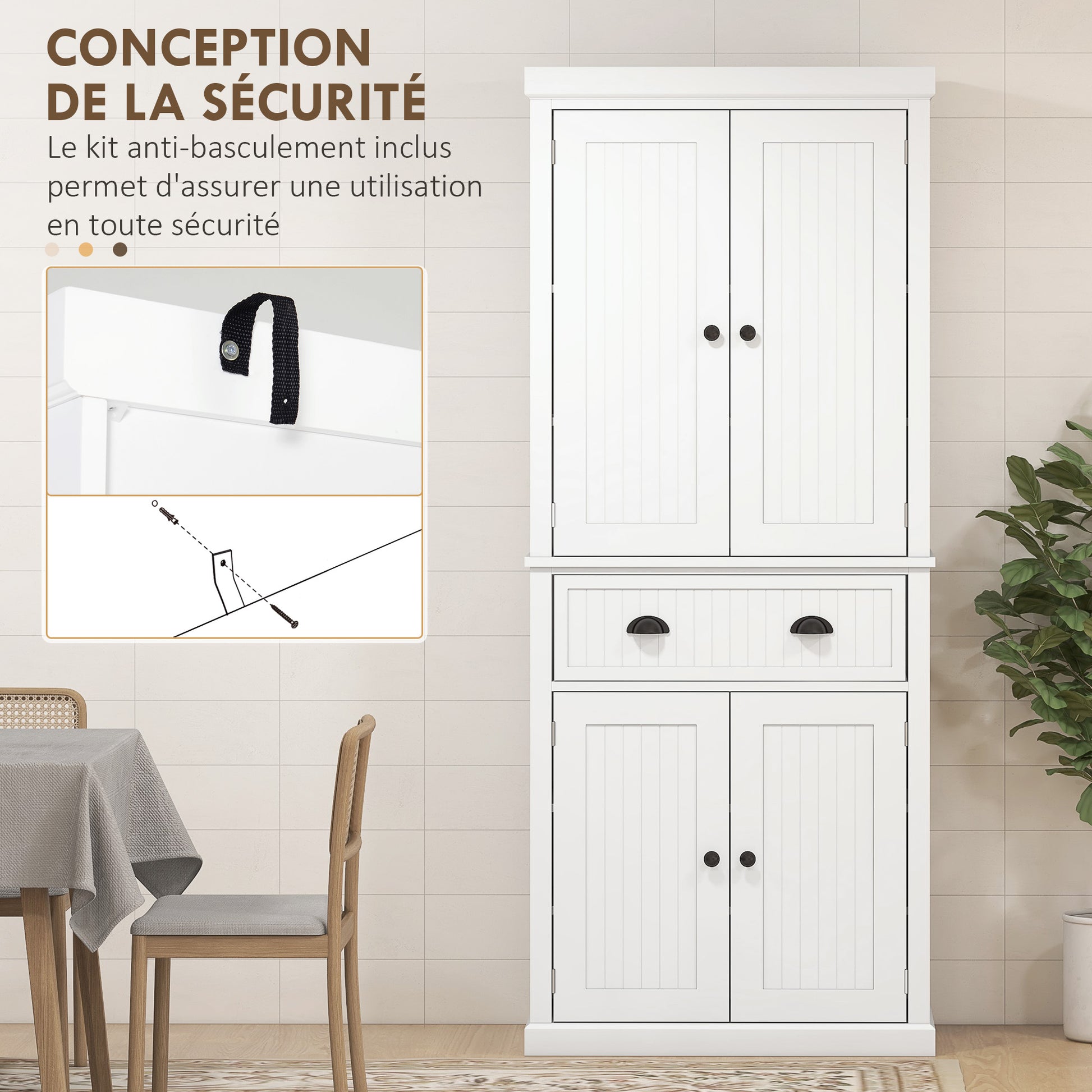 Kitchen Cabinet Buffet Modern Style Cupboard with Doors, Adjustable Shelves, and Drawer, Storage Unit for Dining Room, Living Room, 76.2 x 40.2 x 183 cm, White