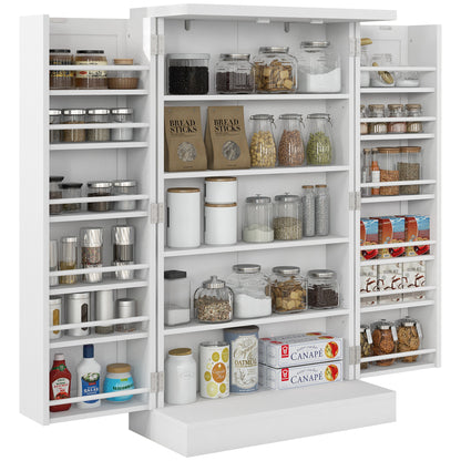 Kitchen Cabinet with 5 Central Shelves and 2 Side Shelves at 6 Levels, Kitchen Cabinet in MDF, 60x30x104 cm, White
